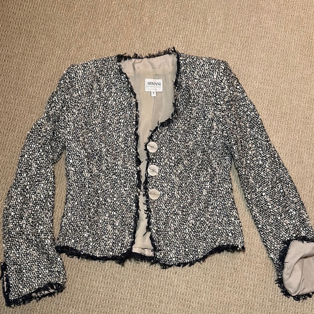 Giorgio Armani Women's Navy and Grey Tweed Jacket